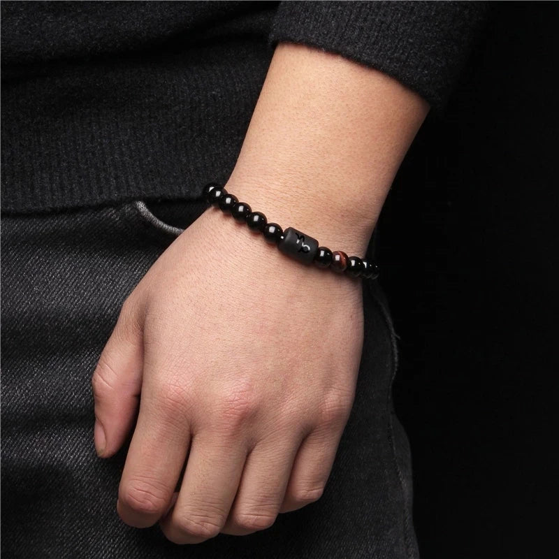 12 Constellation Zodiac Signs Beads Couples Bracelet Natural Black Onyx Stone Elastic Charm Bracelet for Women Men Birthday Gift by Passport Outfitters