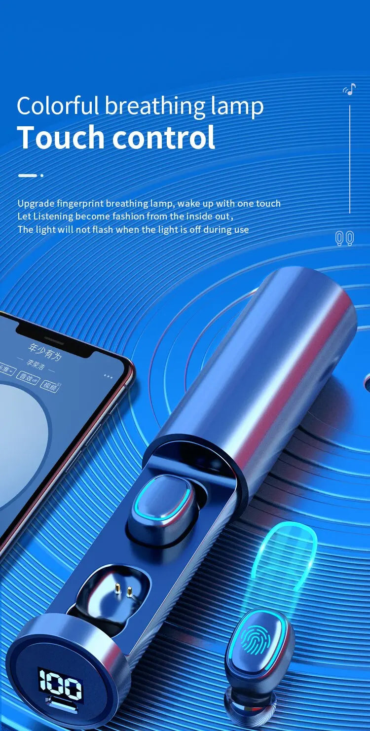 C1 Waterproof Bluetooth Earbuds  V5.1 With Charging Bin Display Touch Control