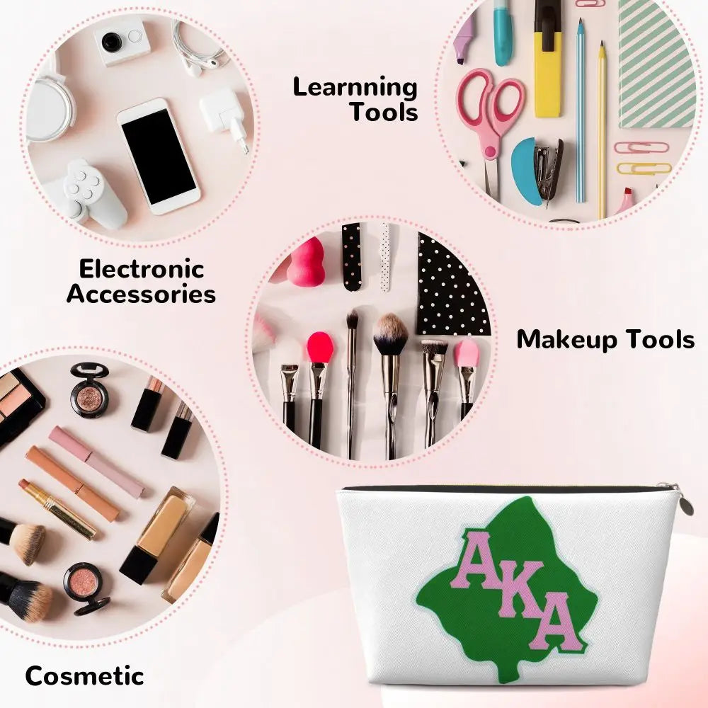 AKA Sorority 5 Women Cosmetic Bag Travel Makeup Organizer Pouch Toiletry Storage Dopp Kit Box by Passport Outfitters