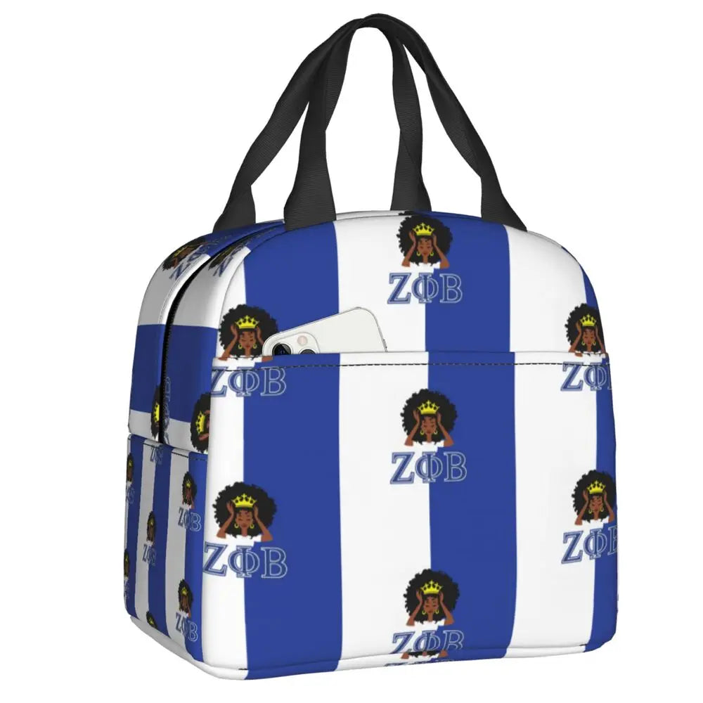 Custom Zeta Phi Beta Sorority Logo Lunch Bag Women Greek Letter 1920 Cooler Warm Insulated Lunch Box for Children School by Passport Outfitters