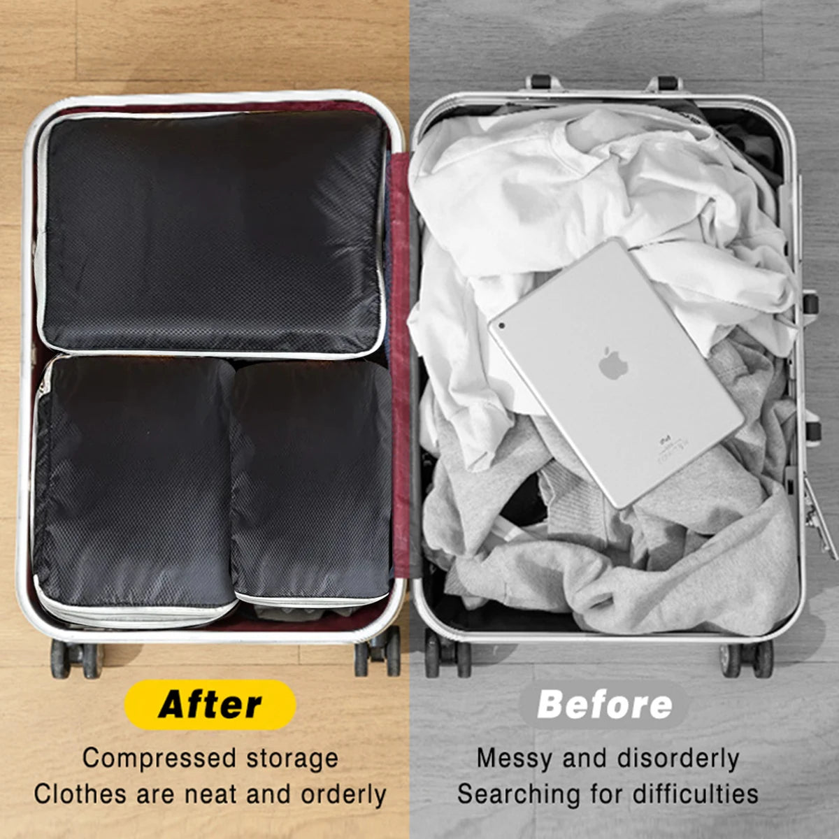 4pcs Large Capacity Travel Compression Packing Cubes Bag Portable Waterproof Suitcase Clothes Organizers For Travel Home Storage