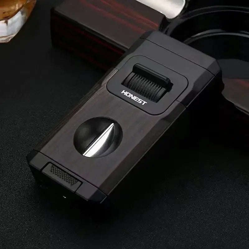 Metal High-end Cigar Lighter with Unique Wind Proof V-shaped Cutting Double Jet Flame Butane Gas Lighter Cigar Accessories by Passport Outfitters
