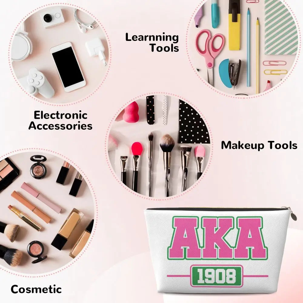 AKA Sorority 5 Women Cosmetic Bag Travel Makeup Organizer Pouch Toiletry Storage Dopp Kit Box by Passport Outfitters