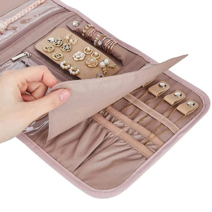 Travel Jewelry Case Organizer, Foldable  Roll Earrings, Necklaces, Rings,Bracelets,Portable Bag - Passport Outfitters Apparel 