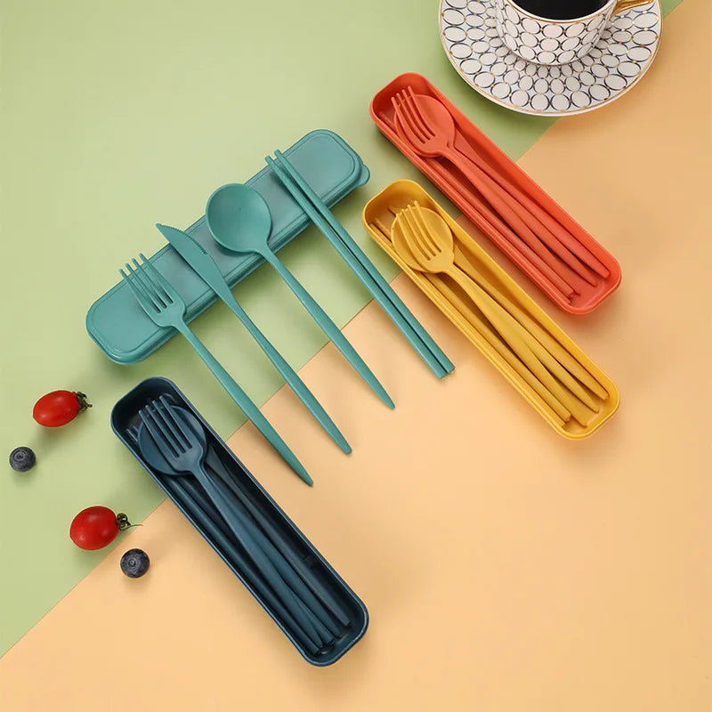 4Pcs Portable Travel Cutlery Sets With Box Chopsticks