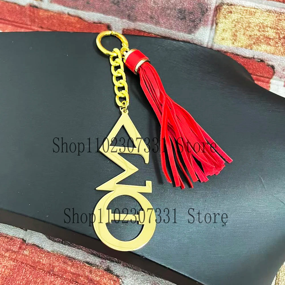 Stainless Steel Greek Letter Delta Shield Keychain With Red Tassel by Passport Outfitters