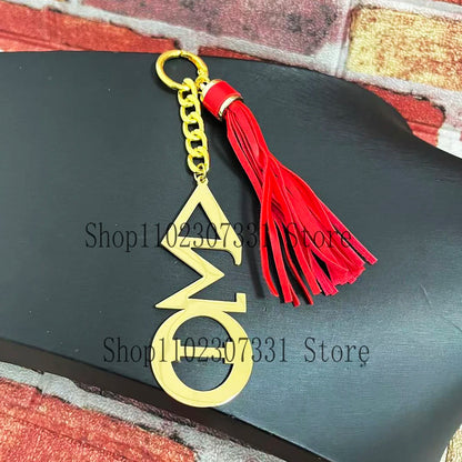 Stainless Steel Greek Letter Delta Shield Keychain With Red Tassel by Passport Outfitters