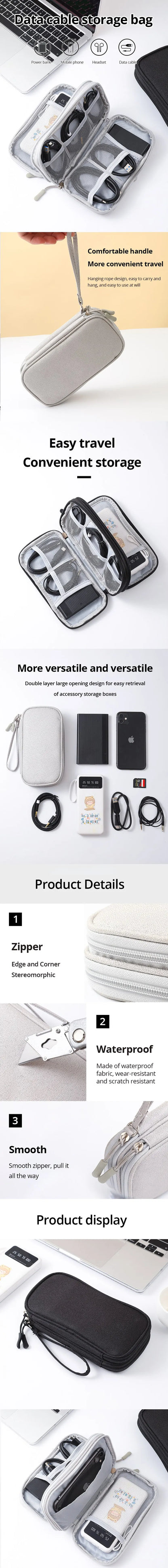 1pc Pink/Grey/Black/Navy Travel Portable Digital Product Storage Bag USB Data Cable Organizer Headset Charging Treasure Box Bag by Passport Outfitters