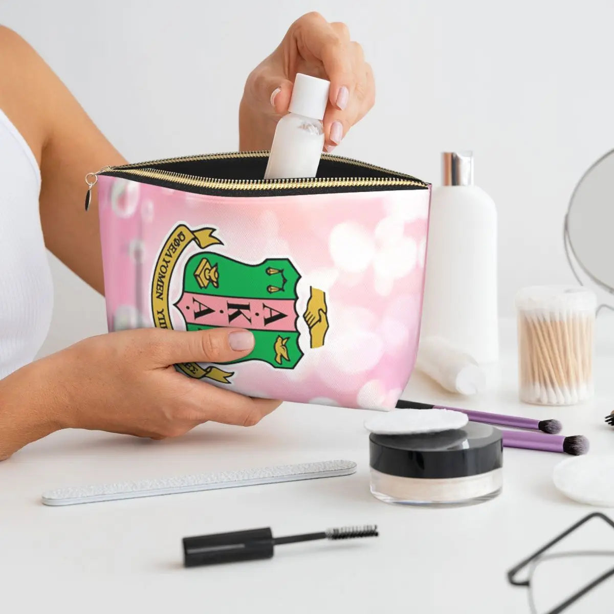 AKA Sorority 5 Women Cosmetic Bag Travel Makeup Organizer Pouch Toiletry Storage Dopp Kit Box by Passport Outfitters