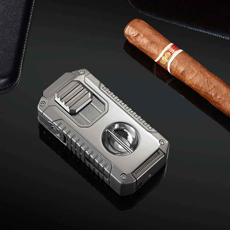 Portable Multi-function Jet Lighter with V-shaped Cigar Cutter Cigar Cigarette Holder Men's Cigarette Lighter, Gentleman's Taste by Passport Outfitters