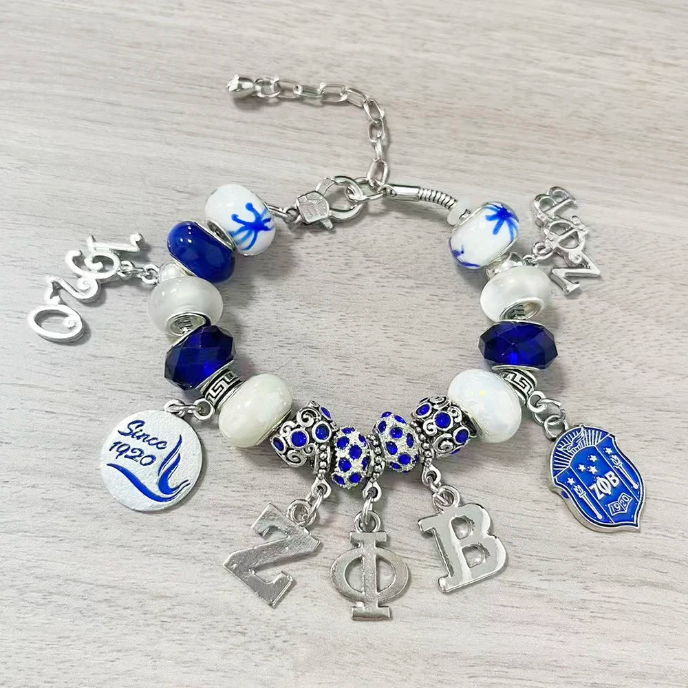 New arrival enamel metal Greek letter society ZETA PHI BETA sorority jewelry pendant bracelet by Passport Outfitters