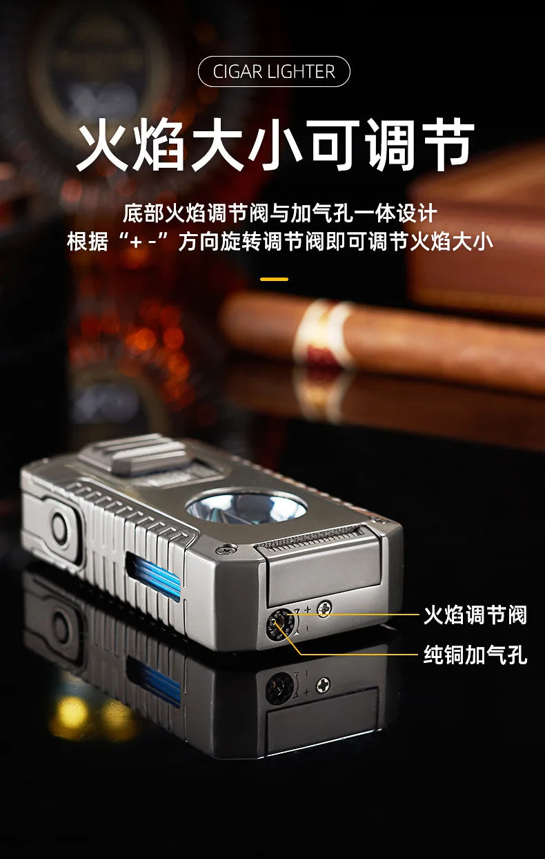 Portable Multi-function Jet Lighter with V-shaped Cigar Cutter Cigar Cigarette Holder Men's Cigarette Lighter, Gentleman's Taste by Passport Outfitters