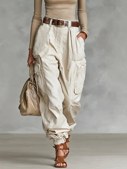 Vintage Casual Trousers For Women Loose Multi-Pocket Cargo Pants Vacation Solid Color Sports Temperament Sweatshirt Overalls by Passport Outfitters
