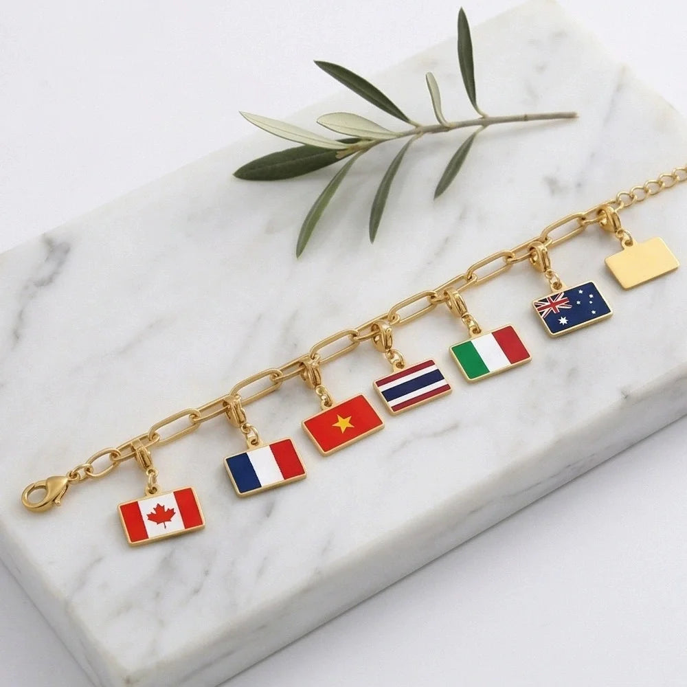 10mm Country Flag Charms Pendant Necklace Bracelet Keychain Bagchain Stainless Steel Jewelry A Commemorative Gift For A Friend by Passport Outfitters