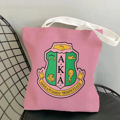 AKA Sorority Storage Bags Canvas Double-Sided Print Fashion Shoulder Tote Shopping Bag Gift Eco Handbags by Passport Outfitters