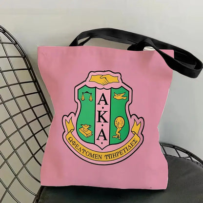 AKA Sorority Storage Bags Canvas Double-Sided Print Fashion Shoulder Tote Shopping Bag Gift Eco Handbags by Passport Outfitters