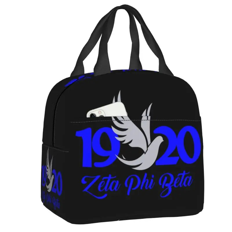 Custom Zeta Phi Beta Sorority Logo Lunch Bag Women Greek Letter 1920 Cooler Warm Insulated Lunch Box for Children School by Passport Outfitters