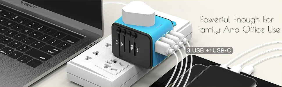 Travel Adapter Universal Power Plug UK European Union US Socket International 3USB Type C Wall Charger for Global Adapters by Passport Outfitters