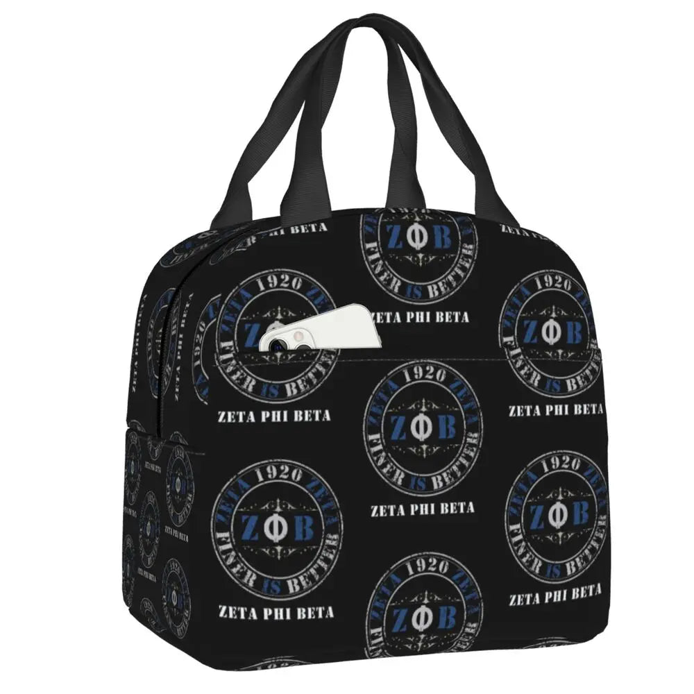 Custom Zeta Phi Beta Sorority Logo Lunch Bag Women Greek Letter 1920 Cooler Warm Insulated Lunch Box for Children School by Passport Outfitters