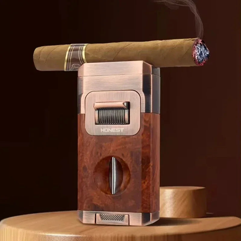 Metal High-end Cigar Lighter with Unique Wind Proof V-shaped Cutting Double Jet Flame Butane Gas Lighter Cigar Accessories by Passport Outfitters