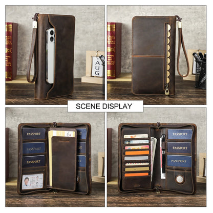 Family Genuine Leather Passport Wallet with AirTag Slot for Travel - Passport Outfitters Apparel 