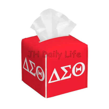 Delta Sigma Theta Sorority Tissue Box Cover Square Tissue Holder with Belt Bottom Leather Napkin Holder for Vanity Countertop by Passport Outfitters