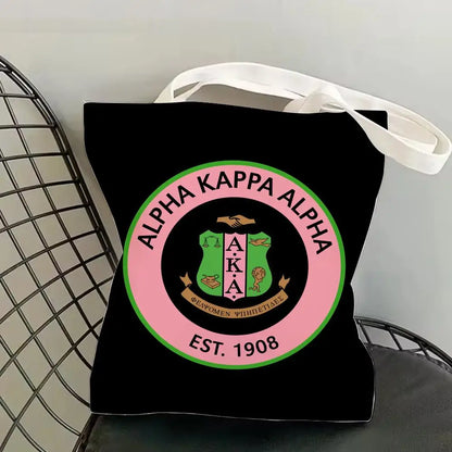 AKA Sorority Storage Bags Canvas Double-Sided Print Fashion Shoulder Tote Shopping Bag Gift Eco Handbags by Passport Outfitters