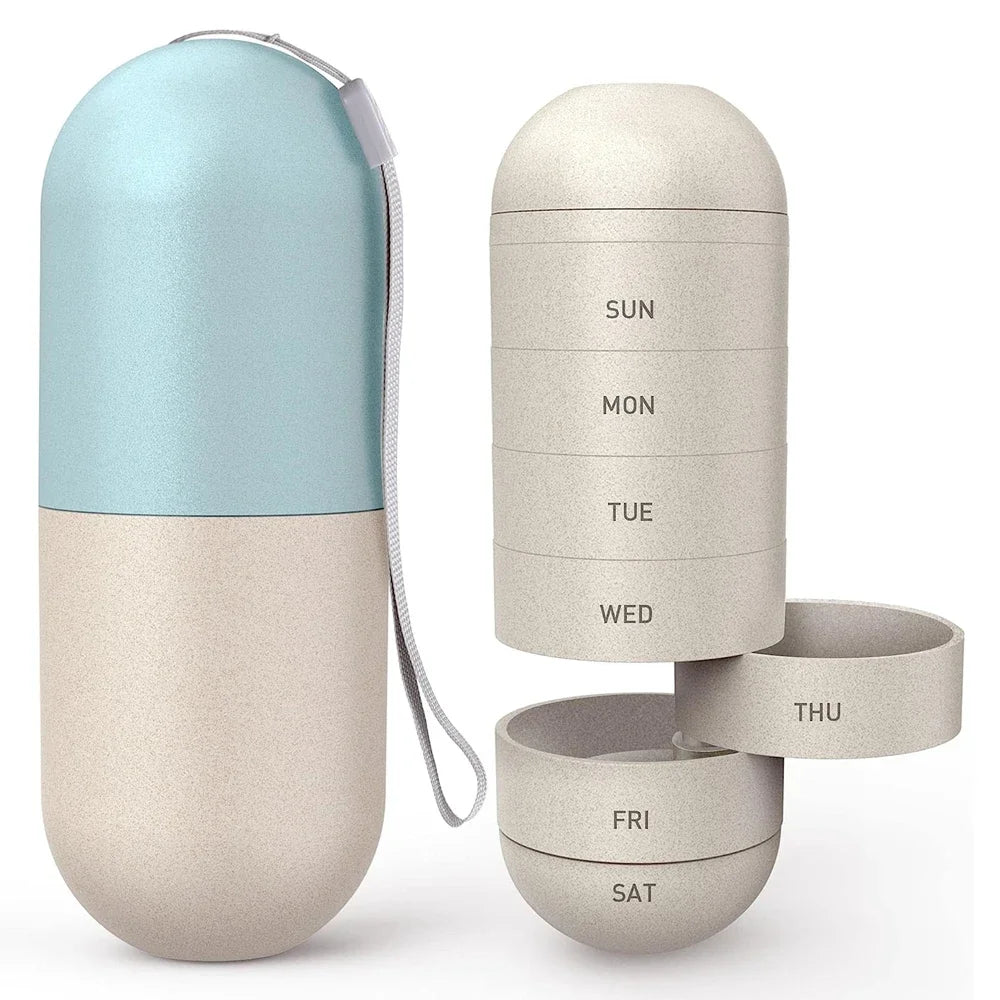 Pill Splitters Cute Weekly Pill Organizer BPA Free Travel Hiking 7 Day Pill Box Case To Hold Pills Vitamins Fish Oil Supplements by Passport Outfitters