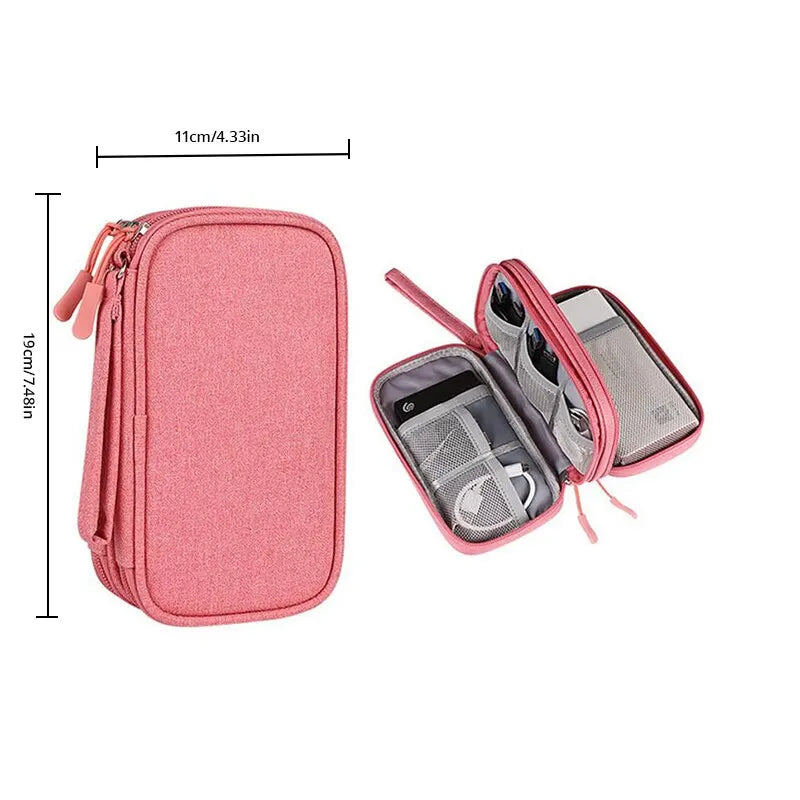 1pc Pink/Grey/Black/Navy Travel Portable Digital Product Storage Bag USB Data Cable Organizer Headset Charging Treasure Box Bag by Passport Outfitters
