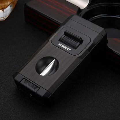 Metal High-end Cigar Lighter with Unique Wind Proof V-shaped Cutting Double Jet Flame Butane Gas Lighter Cigar Accessories by Passport Outfitters