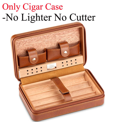 Portable Humidor Cigar Box Travel Cigar Case Leather Cedar Wood Cigar Humidor Box W/ Cutter Lighter Puro Set Accessories by Passport Outfitters
