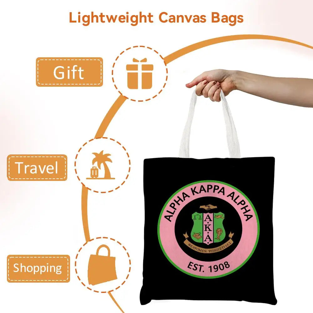 AKA Sorority Storage Bags Canvas Double-Sided Print Fashion Shoulder Tote Shopping Bag Gift Eco Handbags by Passport Outfitters