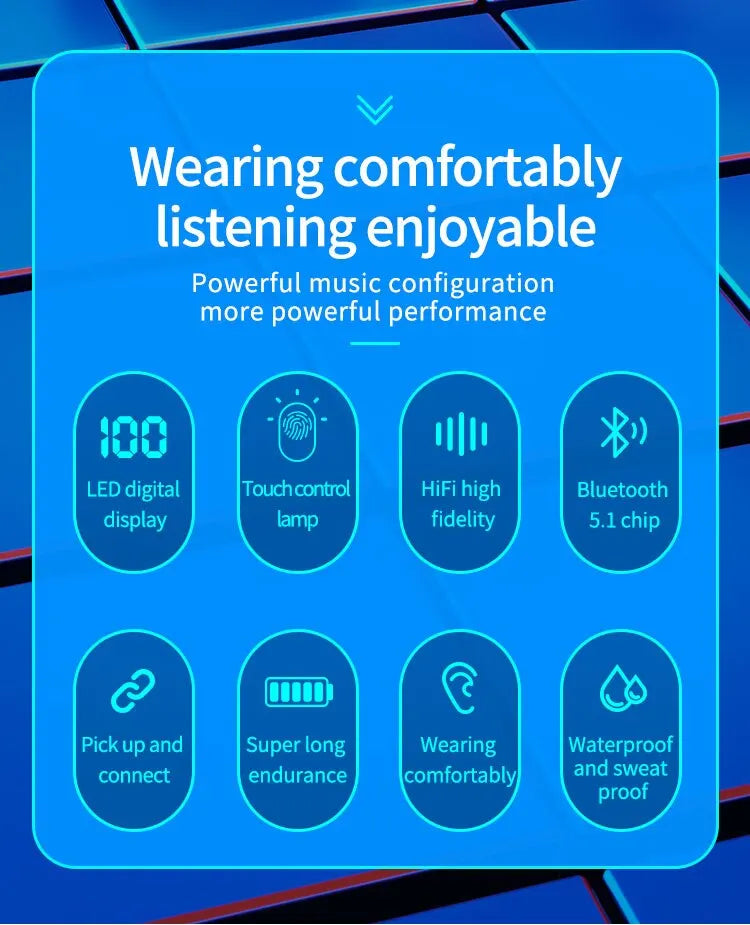 C1 Waterproof Bluetooth Earbuds  V5.1 With Charging Bin Display Touch Control