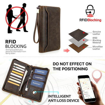 Family Genuine Leather Passport Wallet with AirTag Slot for Travel - Passport Outfitters Apparel 
