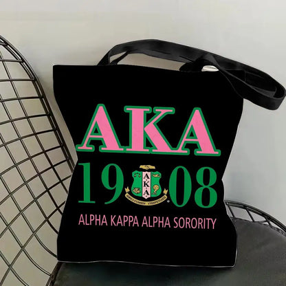 AKA Sorority Storage Bags Canvas Double-Sided Print Fashion Shoulder Tote Shopping Bag Gift Eco Handbags by Passport Outfitters