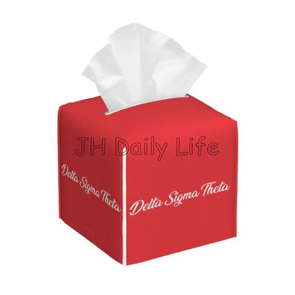Delta Sigma Theta Sorority Tissue Box Cover Square Tissue Holder with Belt Bottom Leather Napkin Holder for Vanity Countertop by Passport Outfitters