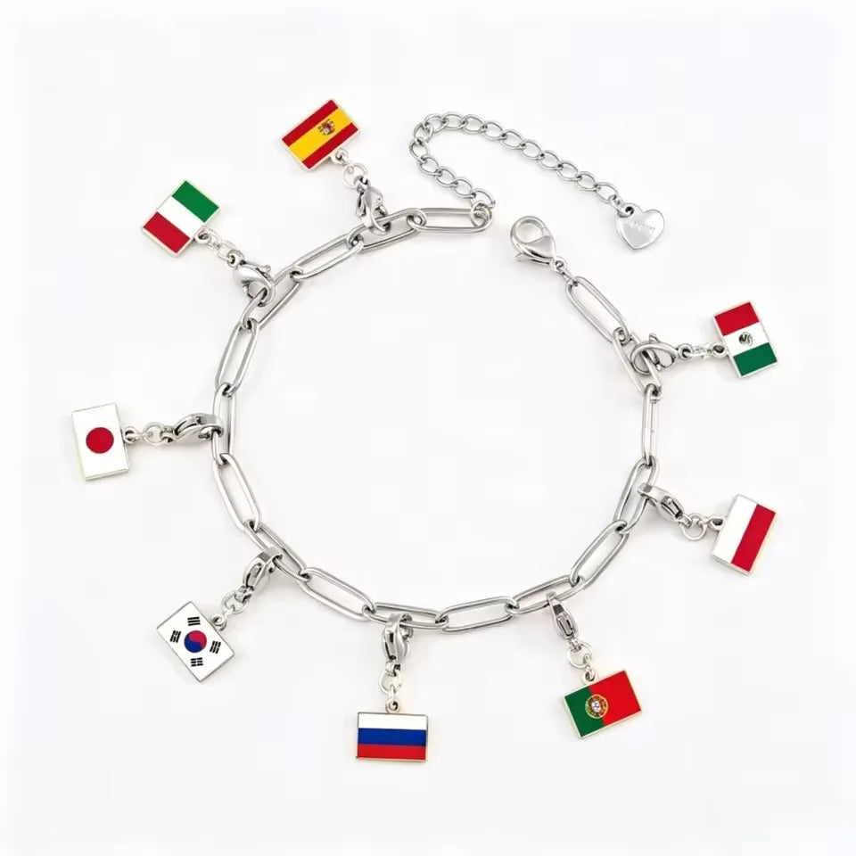 10mm Country Flag Charms Pendant Necklace Bracelet Keychain Bagchain Stainless Steel Jewelry A Commemorative Gift For A Friend by Passport Outfitters