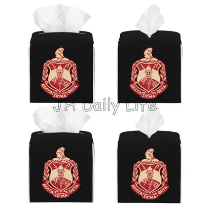 Delta Sigma Theta Sorority Tissue Box Cover Square Tissue Holder with Belt Bottom Leather Napkin Holder for Vanity Countertop by Passport Outfitters
