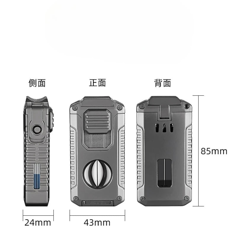 Portable Multi-function Jet Lighter with V-shaped Cigar Cutter Cigar Cigarette Holder Men's Cigarette Lighter, Gentleman's Taste by Passport Outfitters