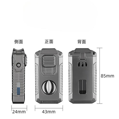 Portable Multi-function Jet Lighter with V-shaped Cigar Cutter Cigar Cigarette Holder Men's Cigarette Lighter, Gentleman's Taste by Passport Outfitters