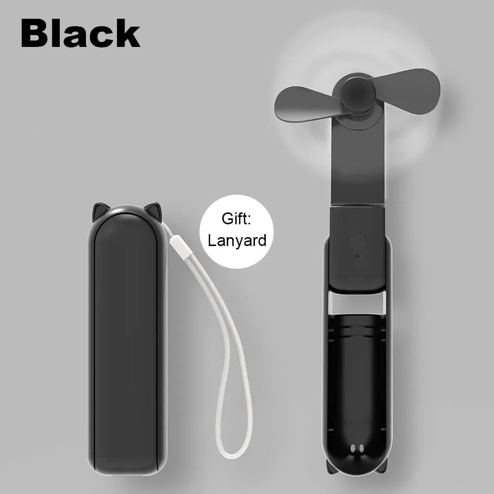 Portable Mini Handheld USB Rechargeable Battery Folding Cooling Fan with Power Bank