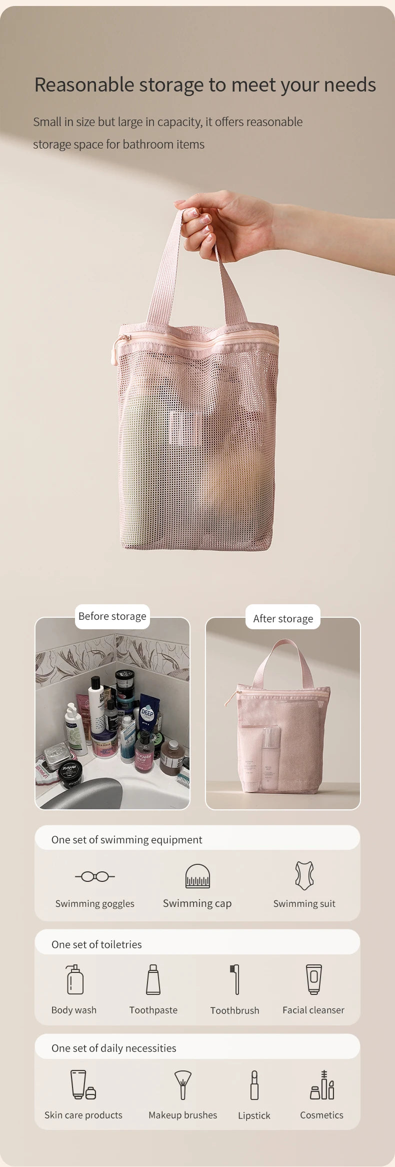 23x26cm Portable Toiletry Bag with Handy Handle Large Capacity Mesh Toiletry Storage Bag Makeup Bag for Business Trips Travel by Passport Outfitters