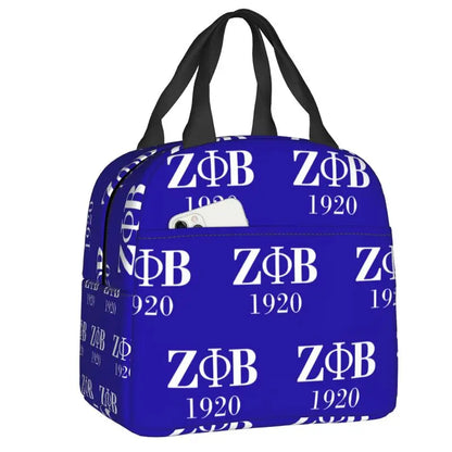 Custom Zeta Phi Beta Sorority Logo Lunch Bag Women Greek Letter 1920 Cooler Warm Insulated Lunch Box for Children School by Passport Outfitters