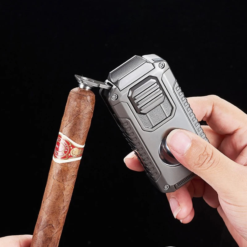 Portable Multi-function Jet Lighter with V-shaped Cigar Cutter Cigar Cigarette Holder Men's Cigarette Lighter, Gentleman's Taste by Passport Outfitters