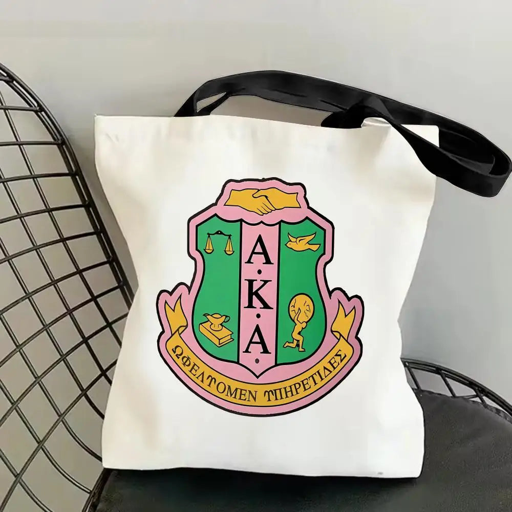 AKA Sorority Storage Bags Canvas Double-Sided Print Fashion Shoulder Tote Shopping Bag Gift Eco Handbags by Passport Outfitters