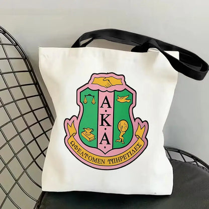 AKA Sorority Storage Bags Canvas Double-Sided Print Fashion Shoulder Tote Shopping Bag Gift Eco Handbags by Passport Outfitters