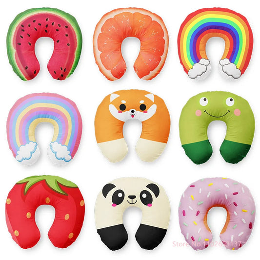 Cute Cartoon Style Travel Neck Pillow U-Shaped  Inflatable Cushion For Kids Adults Family Friends