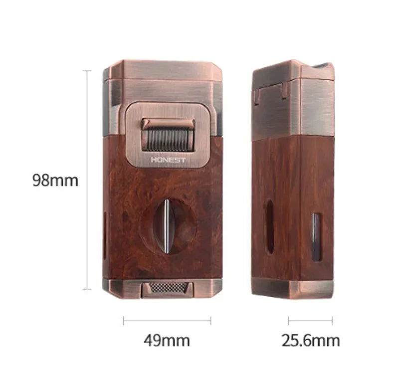 Metal High-end Cigar Lighter with Unique Wind Proof V-shaped Cutting Double Jet Flame Butane Gas Lighter Cigar Accessories by Passport Outfitters