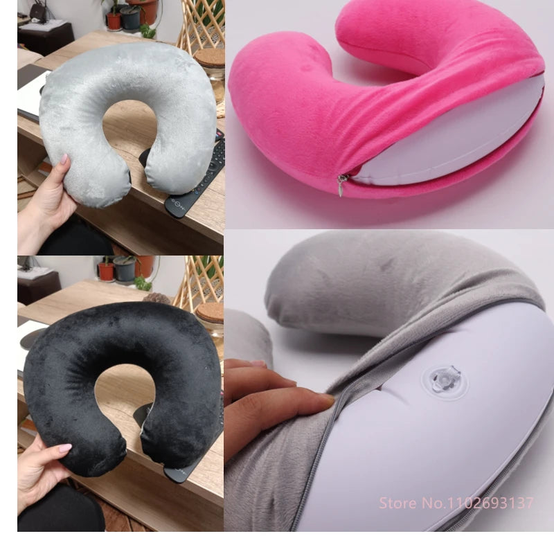 Cute Cartoon Style Travel Neck Pillow U-Shaped  Inflatable Cushion For Kids Adults Family Friends