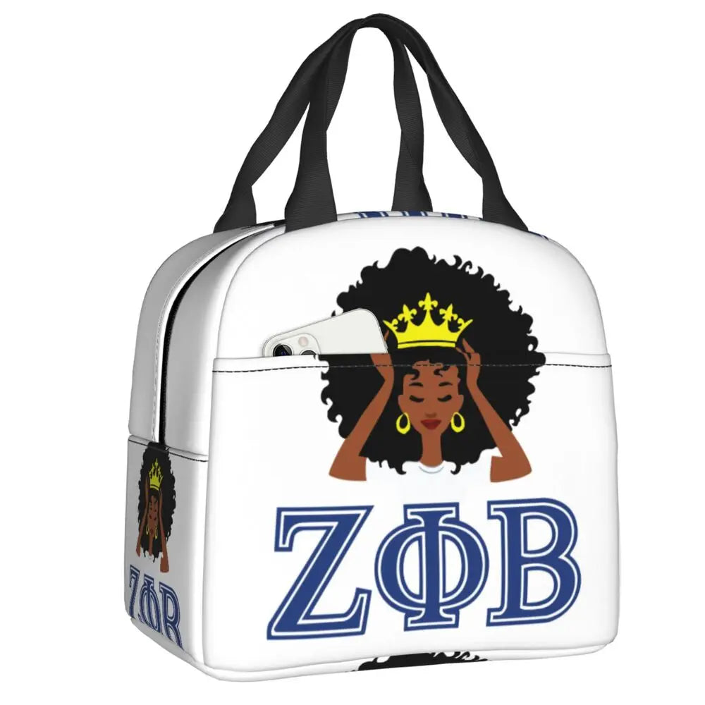 Custom Zeta Phi Beta Sorority Logo Lunch Bag Women Greek Letter 1920 Cooler Warm Insulated Lunch Box for Children School by Passport Outfitters